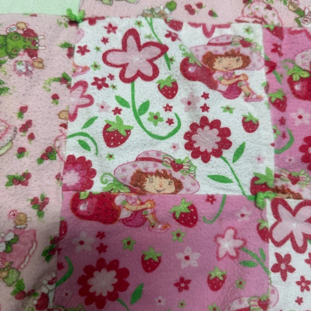 Vintage Strawberry Shortcake Patchwork Quilt Pink Green Handmade 45